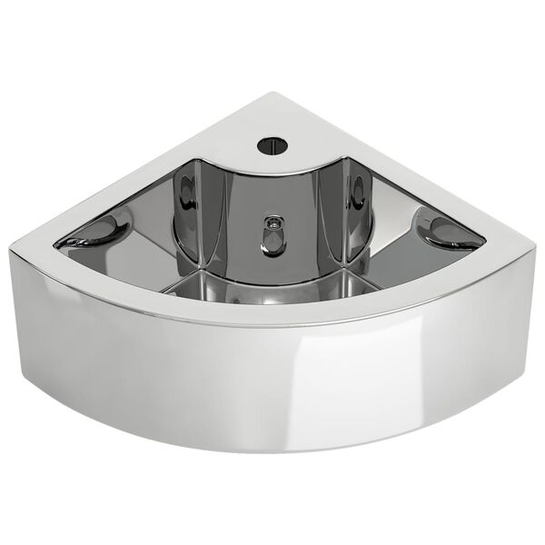 vidaXL Wash Basin with Overflow 17.7x12.6x4.9" Ceramic Silver