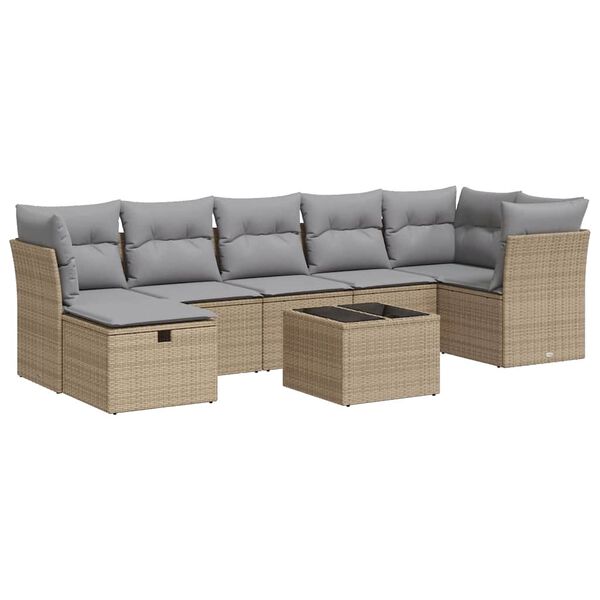 vidaXL Garden Sofa Set Beige Poly Rattan Large Water-resistant materials
