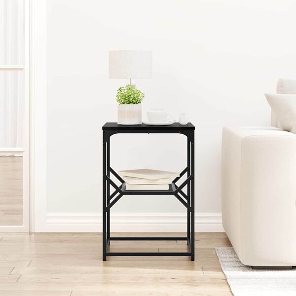 vidaXL Side Table Black Oak 16.14 x 15.75 x 23.62 in
