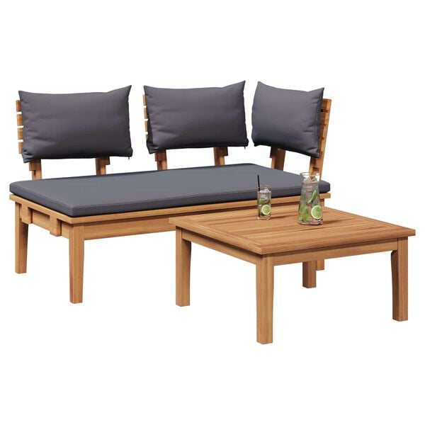 vidaXL Garden Bench 2 pcs Grey and Brown Solid Teak wood