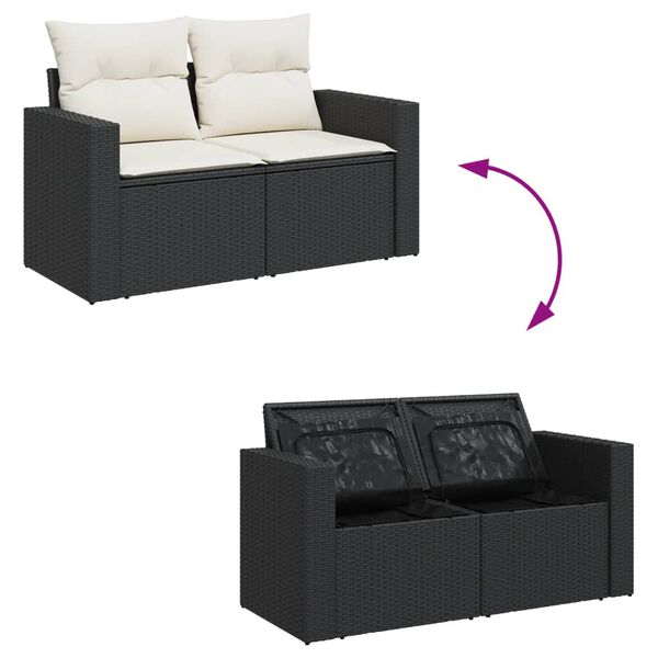 vidaXL Garden Sofa Set Black Poly Rattan Large Adjustable Armrests