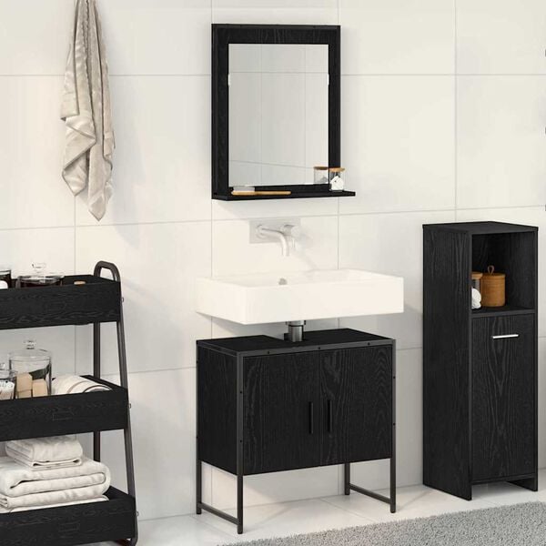 vidaXL Bathroom Furniture Set Wall-mounted 2 pcs Black Engineered wood