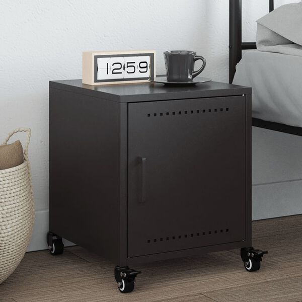 vidaXL Bedside Cabinet Black Cold-rolled steel 14.2 x 15.4 x 17.1 in
