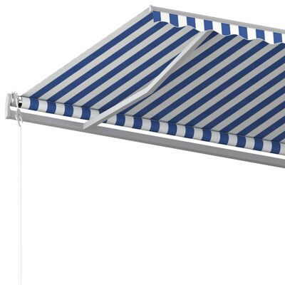 vidaXL Manual Retractable Awning with Posts 196.9"x118.1" Blue and White