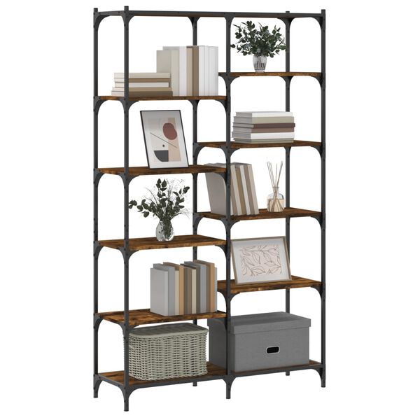 vidaXL Bookshelf Smoked oak Engineered wood, iron 39.4 x 12.6 x 67.0 in