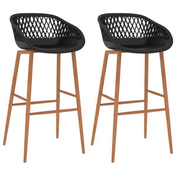 vidaXL Bar Chair Set of 2 Black PP (Polypropylene) and Metal