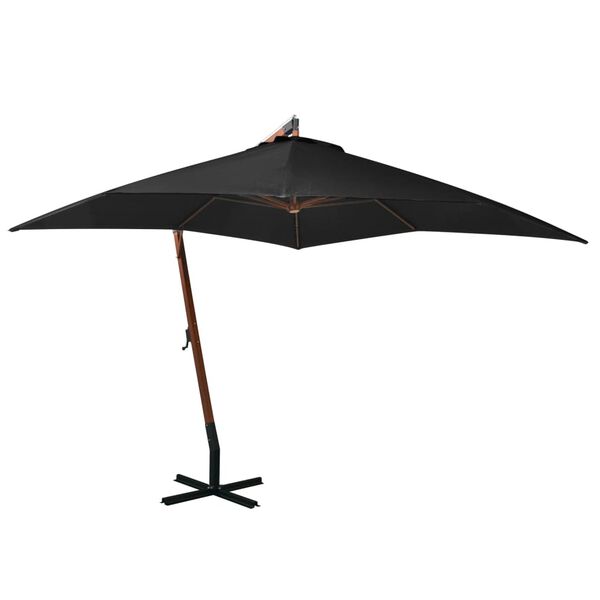 vidaXL Hanging Garden Parasol Black Fir Wood Large Adjustable Armrests