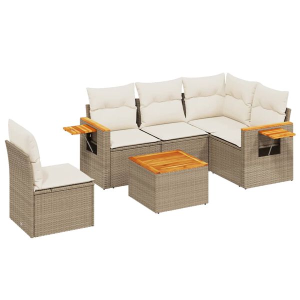vidaXL Garden Sofa Set Beige PE rattan 6 Piece Set Removable Covers