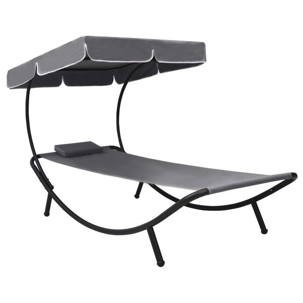 vidaXL Sun Lounger Grey Oxford fabric, polyester, steel Large
