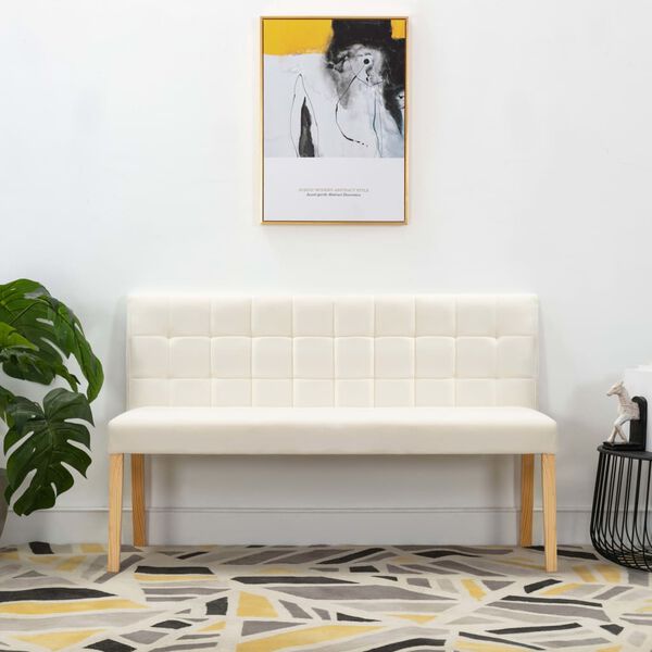 vidaXL Cream Velvet Bench 55.1 in Long Durable Upholstered Bench