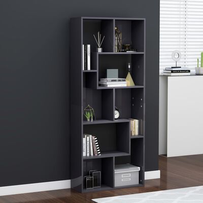 vidaXL Book Cabinet High Gloss Gray 26.4"x9.4"x63.4" Engineered Wood