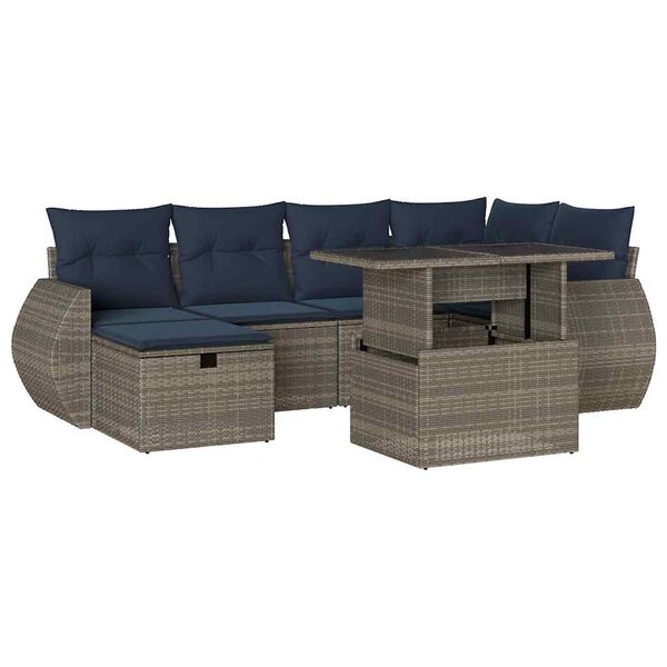 vidaXL 7 Piece Garden Sofa Set with Cushions Grey Poly Rattan