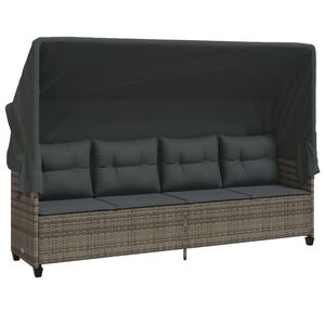 vidaXL Sun Lounger Grey PE rattan, powder-coated steel, fabric cushions