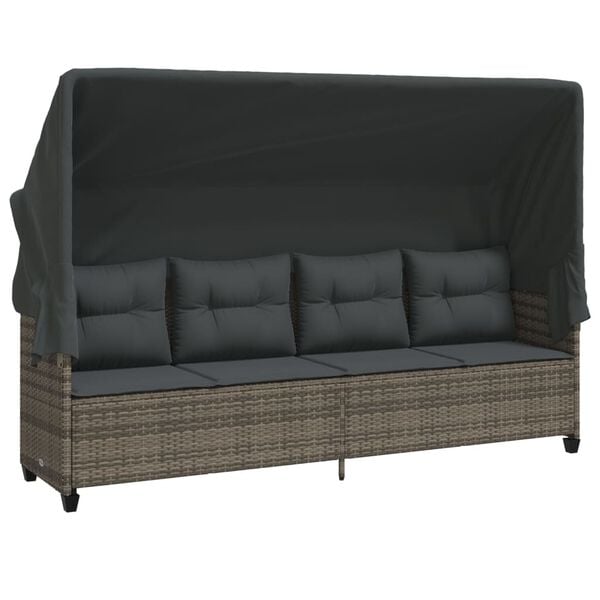 vidaXL Sun Lounger Grey PE rattan, powder-coated steel, fabric cushions