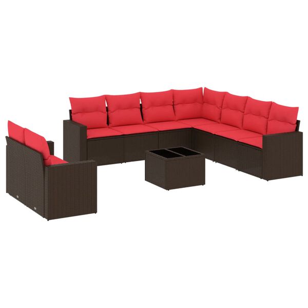 vidaXL 10 Piece Patio Sofa Set with Cushions Brown Poly Rattan