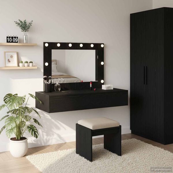 vidaXL Dressing Table Black 39.37 x 15.75 x 27.56 in Engineered Wood
