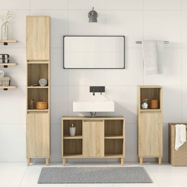 vidaXL Bathroom Furniture Set Sonoma Oak Engineered Wood Large