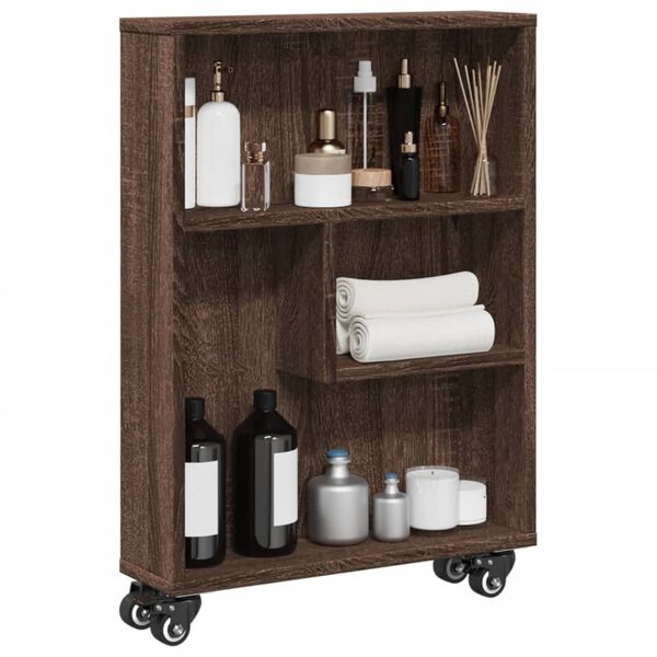 vidaXL Narrow Storage Trolley Brown Oak Engineered Wood Narrow