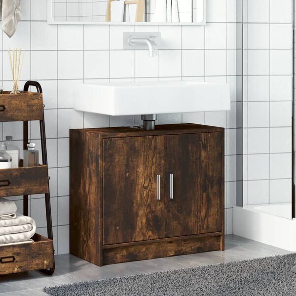 vidaXL Sink Cabinet Smoked Oak Engineered wood 24.8x11.4x21.7 in Modern