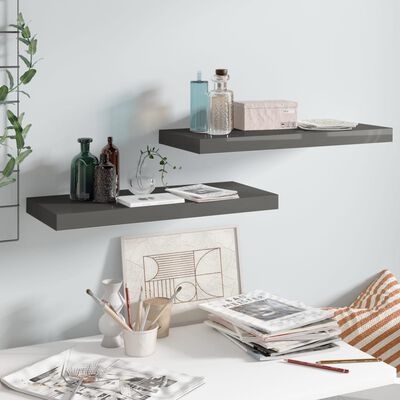 vidaXL Floating Wall Shelves 2 pcs High Gloss Gray 23.6"x9.3"x1.5" MDF