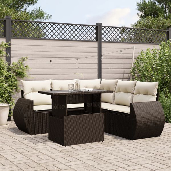 vidaXL Garden Sofa Set Brown PE rattan 6 Piece Set Modular