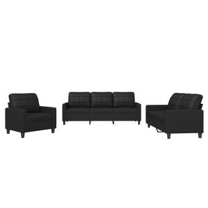 vidaXL Sofa Set Black Faux leather 3 Piece Durable Sofa Set