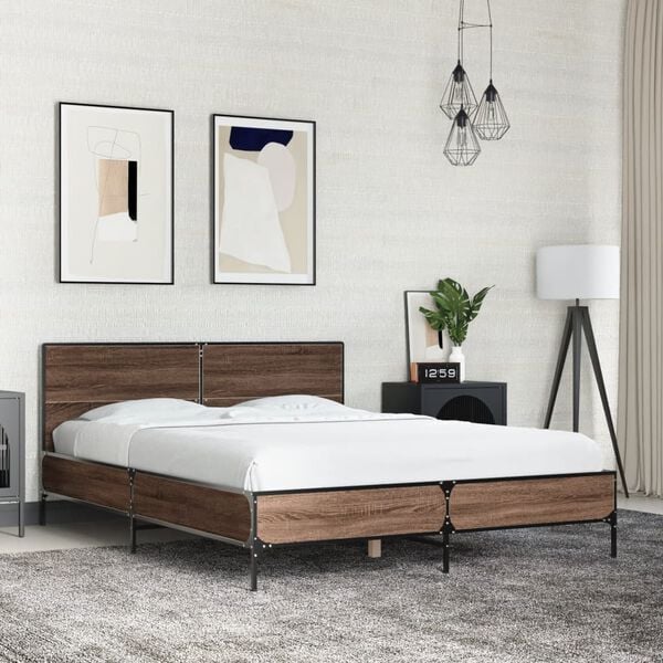 vidaXL Bed Frame Brown Oak Engineered wood Double Modern Bed Frame