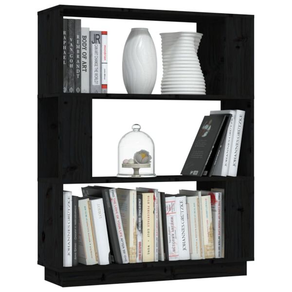 vidaXL Book Cabinet Black Solid pine wood Medium Book Cabinet