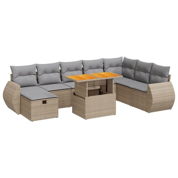 vidaXL Garden Sofa Set Beige Poly Rattan Large Water-resistant materials