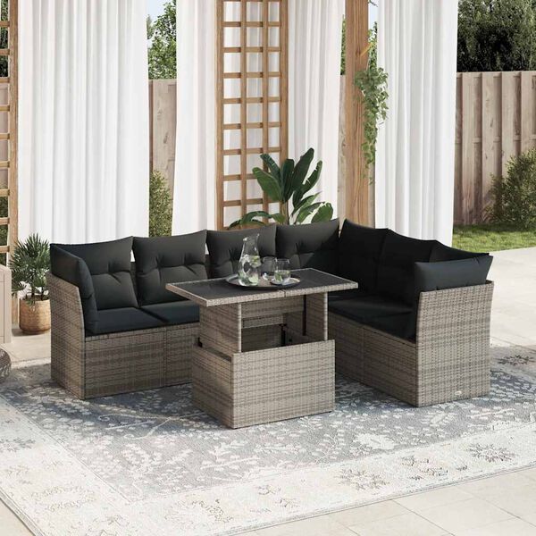 vidaXL Garden Sofa Set Grey Poly Rattan Medium Adjustable Armrests