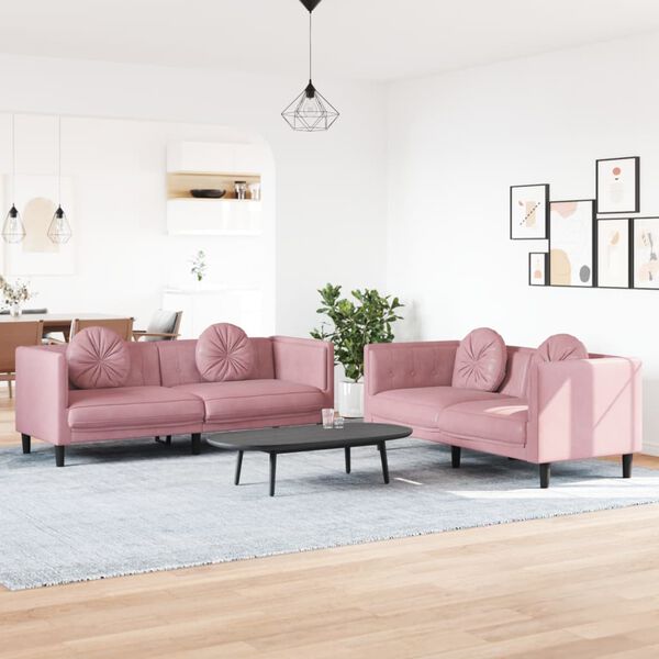 vidaXL Sofa Set Pink Velvet (100% polyester), plywood, solid wood Medium