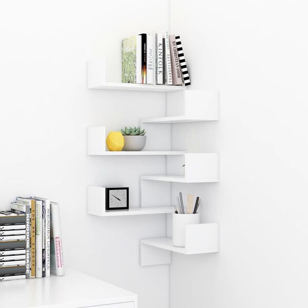 vidaXL Wall Corner Shelf Set of 2 White Engineered Wood Medium