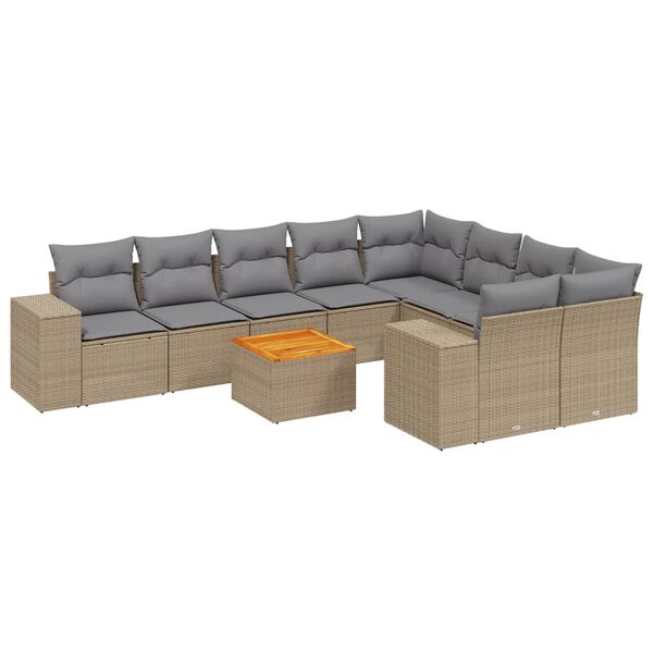 vidaXL Garden Sofa Set Beige PE rattan Large Removable Covers