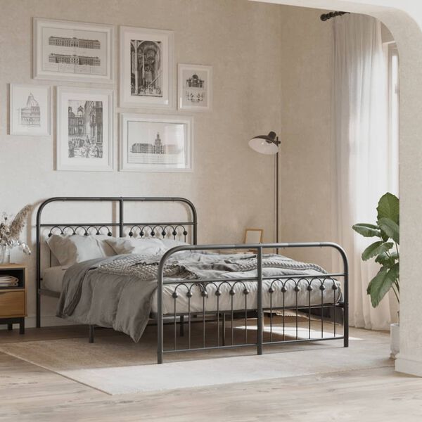 vidaXL Bed Frame Black Steel Double Bed Frame Rectangular