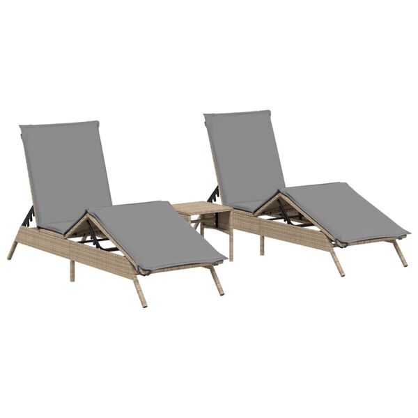 vidaXL Sun Lounger Set of 2 Beige PE rattan 78.7 in x 23.2 in x 10.2 in