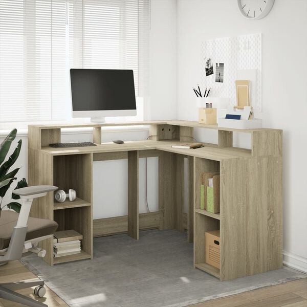 vidaXL Desk Sonoma Oak Engineered Wood L-shaped Desk Rectangular