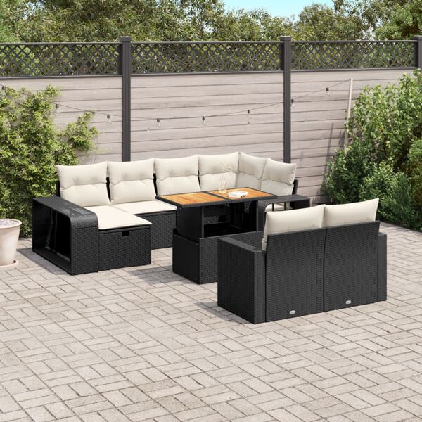 vidaXL Garden Sofa Set Black PE rattan Large Adjustable Armrests