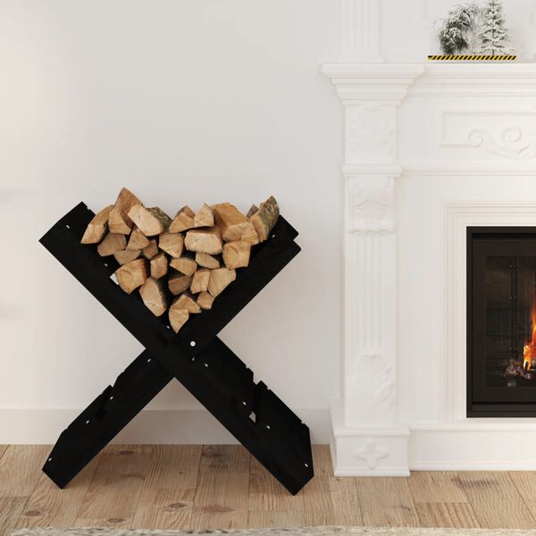 vidaXL Log Holder Black 18.5x15.6x18.9" Solid Wood Pine