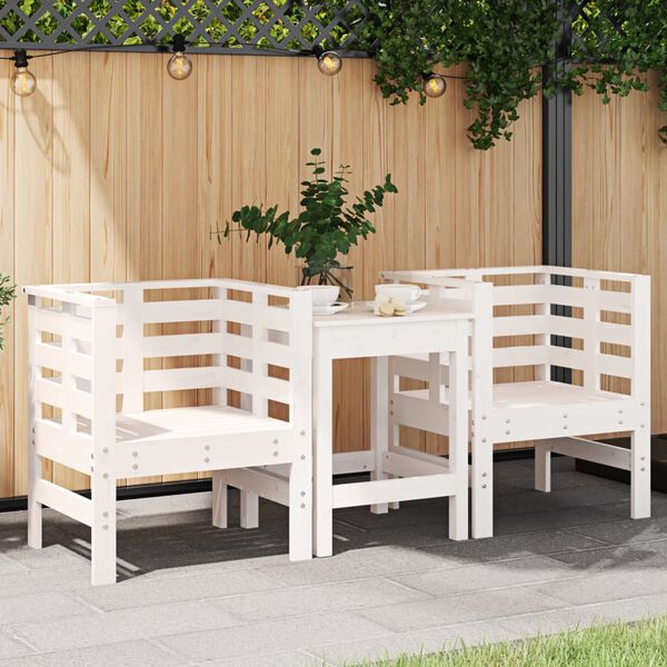 vidaXL Garden Chair Set of 2 White Solid pine wood Medium Garden Chair