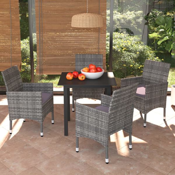 vidaXL Dining Set Grey PE rattan Medium Lightweight 5 Piece Dining Set