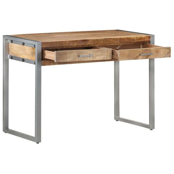 vidaXL Desk Rough Natural Mango Wood and Grey Iron Rough Mango Wood and Iron