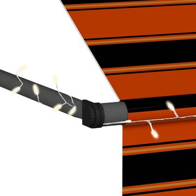 vidaXL Manual Retractable Awning with LED 137.8" Orange and Brown