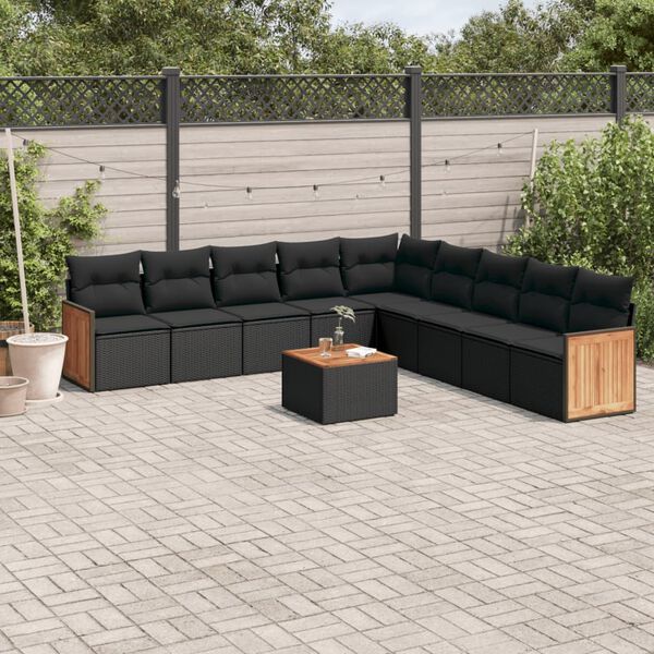 vidaXL Garden Sofa Set Black PE Rattan 10 Piece UV-resistant materials