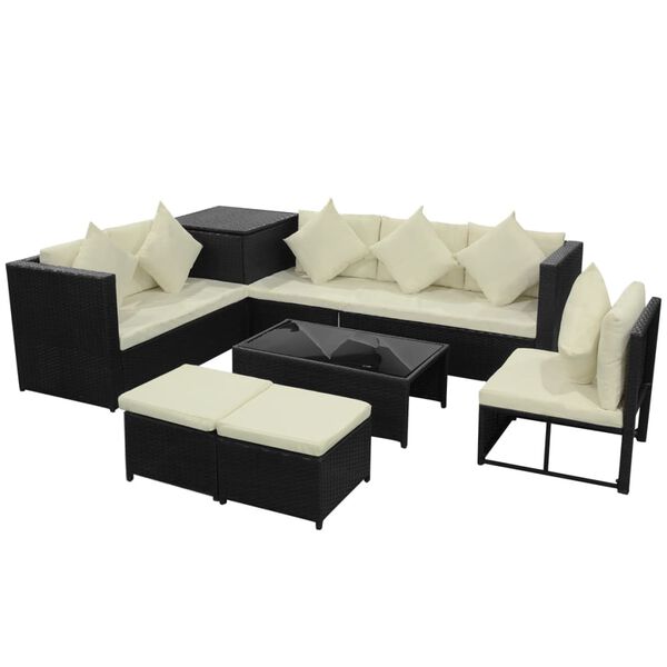 vidaXL Patio Furniture Set Set of 8 Black and Beige Poly Rattan Large