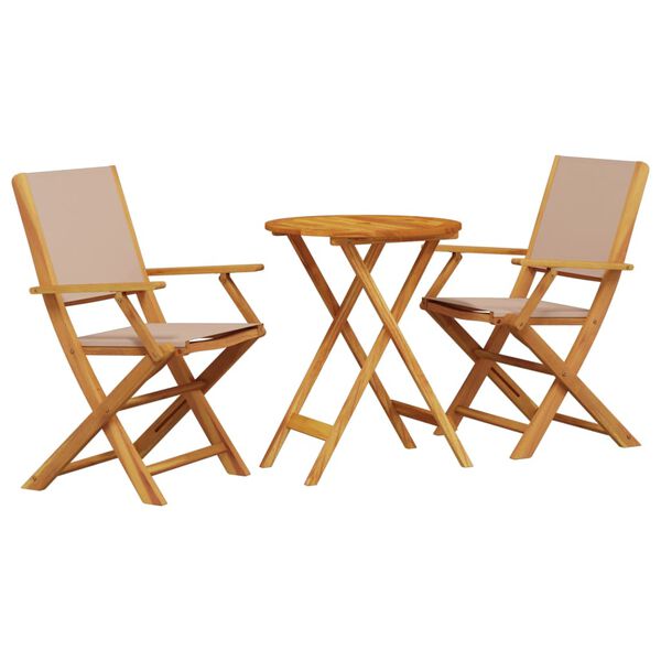 vidaXL Bistro Set Taupe Solid Acacia wood, 100% Polyester Fabric Compact