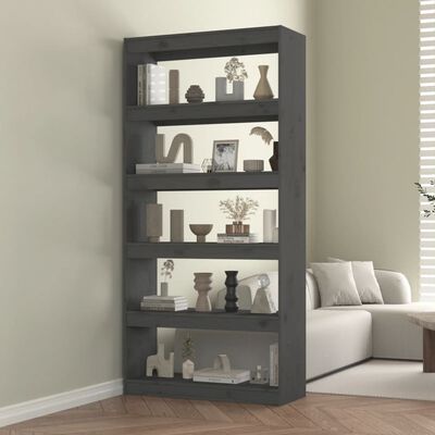 vidaXL Book Cabinet/Room Divider Gray 31.5"x11.8"x65.9" Solid Wood Pine