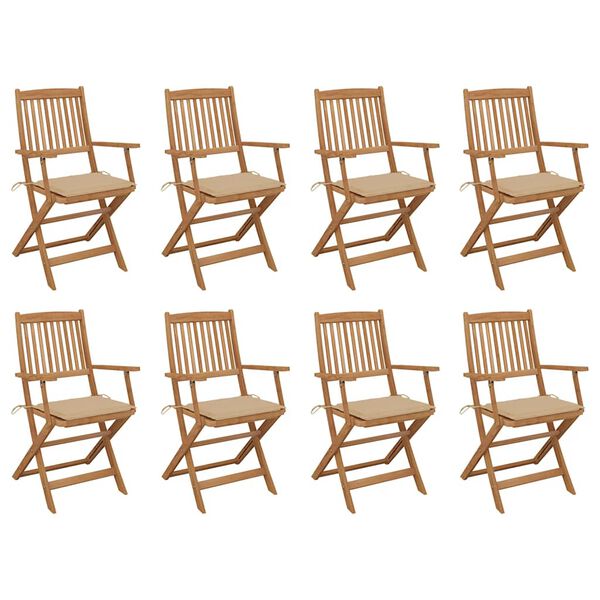 vidaXL Outdoor Chair Set of 8 Natural wood Solid Acacia wood Medium