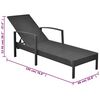vidaXL Sun Lounger Black PE Rattan Standard Adjustable Armrests