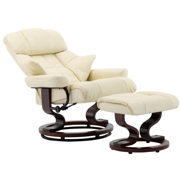 vidaXL Swivel Recliner with Ottoman Cream Faux Leather and Bentwood