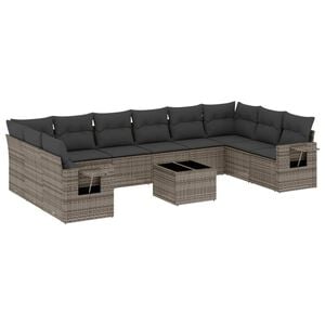 vidaXL Garden Sofa Set Grey PE rattan, powder-coated steel, tempered glass